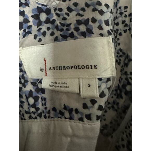 ANTHROPOLOGIE V-Neck V-Back Plunge Blue Dot Floral Tunic Mini Dress Size Small - Picture 4 of 6